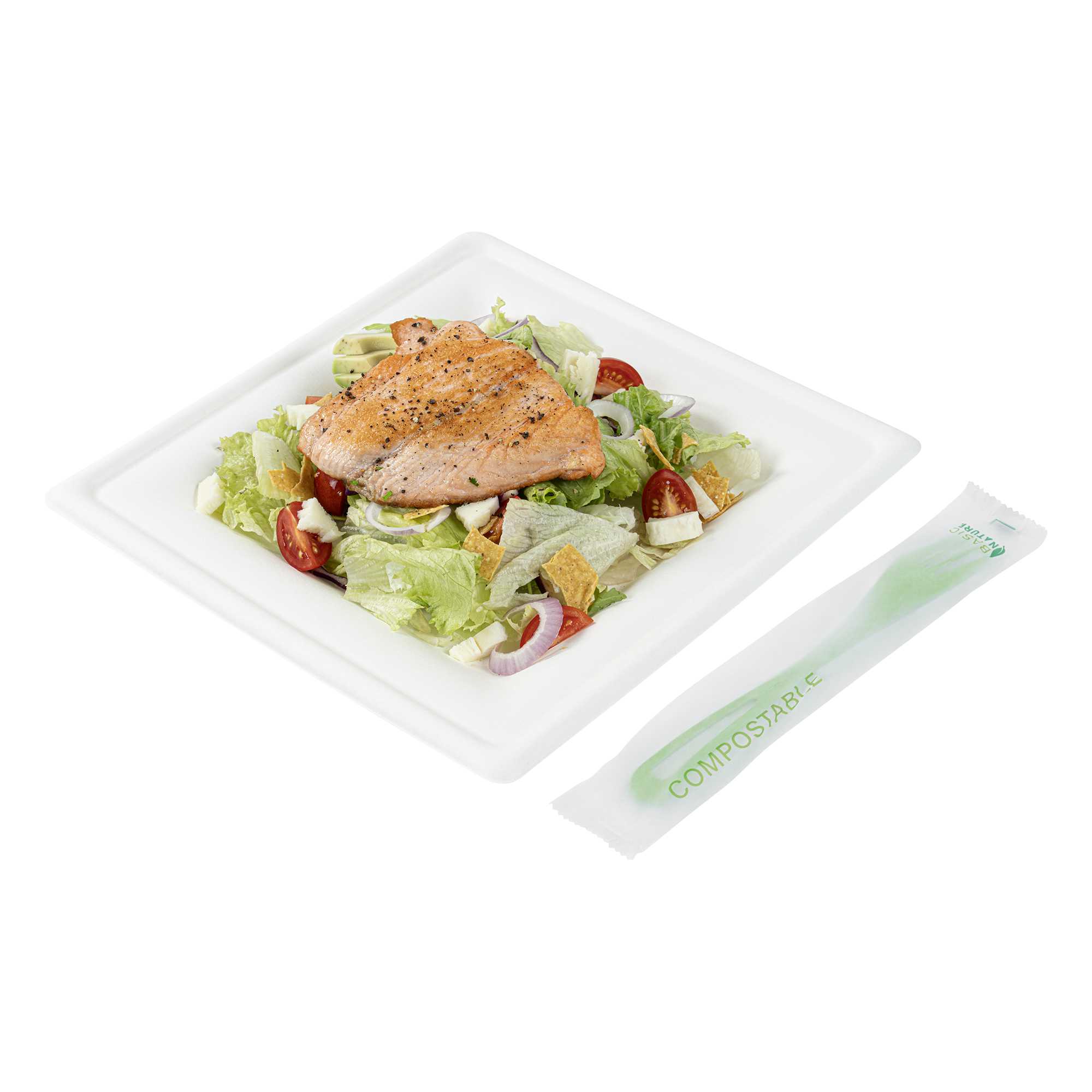 Basic Nature Green CPLA Plastic Fork - Compostable Wrapper, Heat-Resistant - 7 1/2" - 250 count box