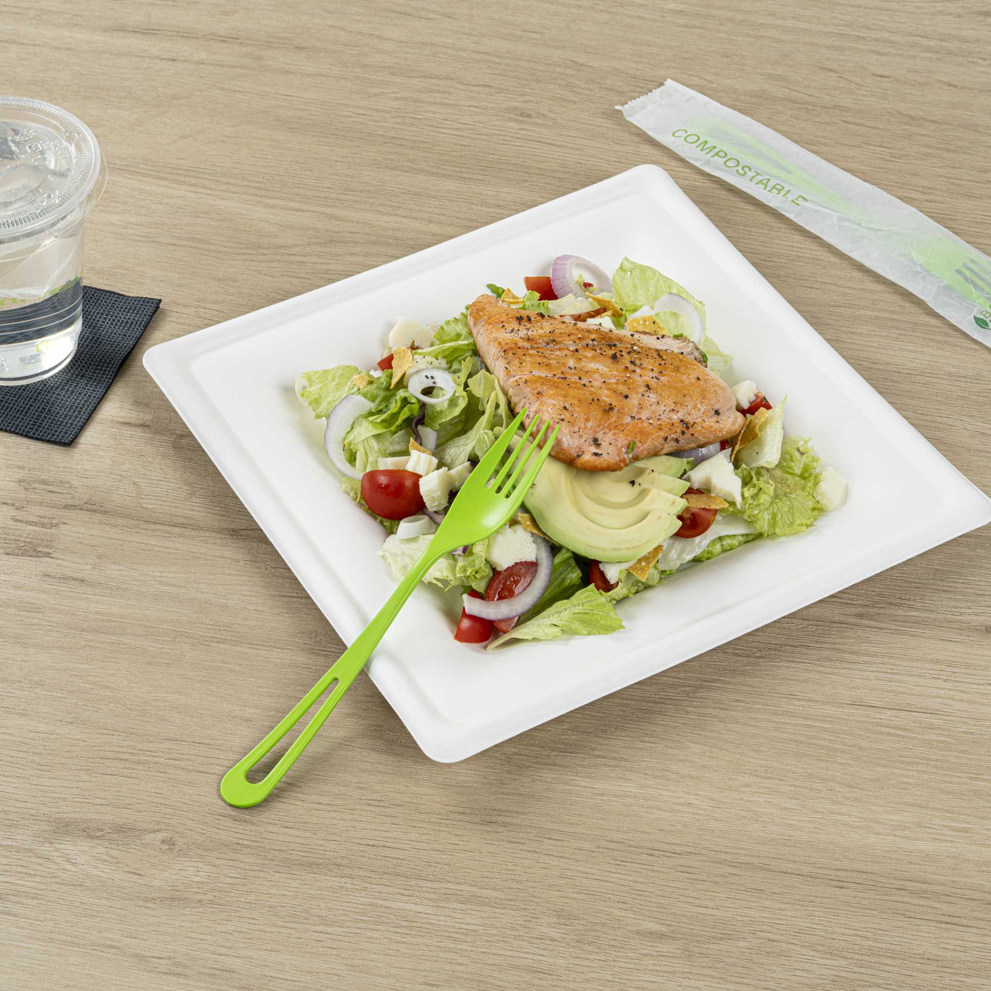 Basic Nature Green CPLA Plastic Fork - Compostable Wrapper, Heat-Resistant - 7 1/2" - 250 count box