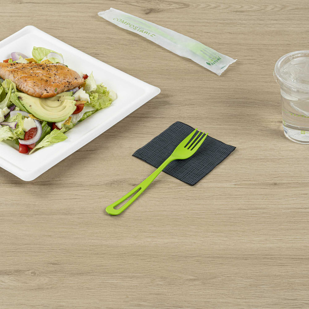 Basic Nature Green CPLA Plastic Fork - Compostable Wrapper, Heat-Resistant - 7 1/2" - 250 count box