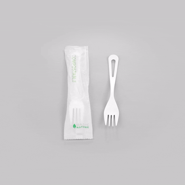 Basic Nature White CPLA Plastic Fork - Compostable Wrapper, Heat-Resistant - 7 1/2" - 250 count box