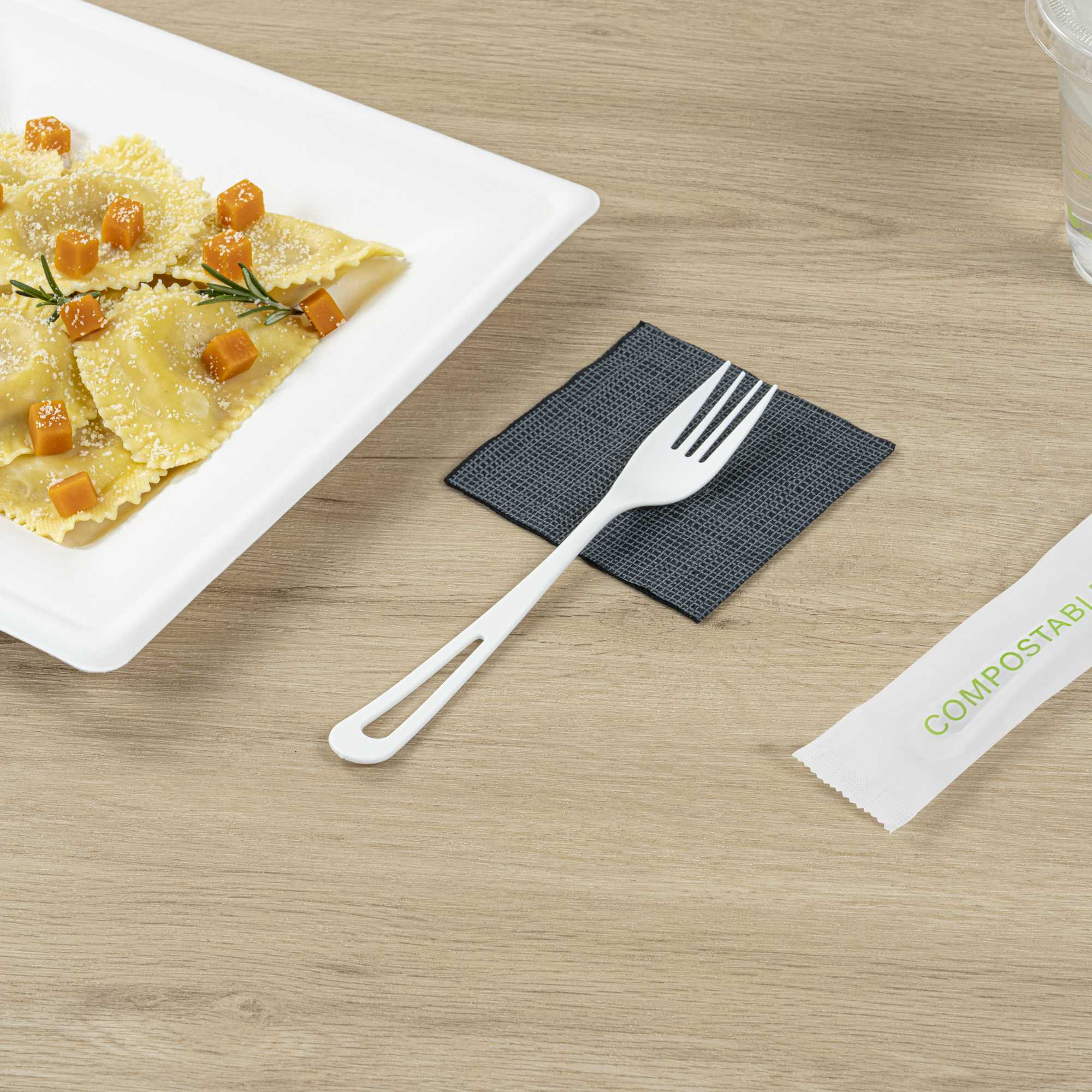 Basic Nature White CPLA Plastic Fork - Compostable Wrapper, Heat-Resistant - 7 1/2" - 250 count box
