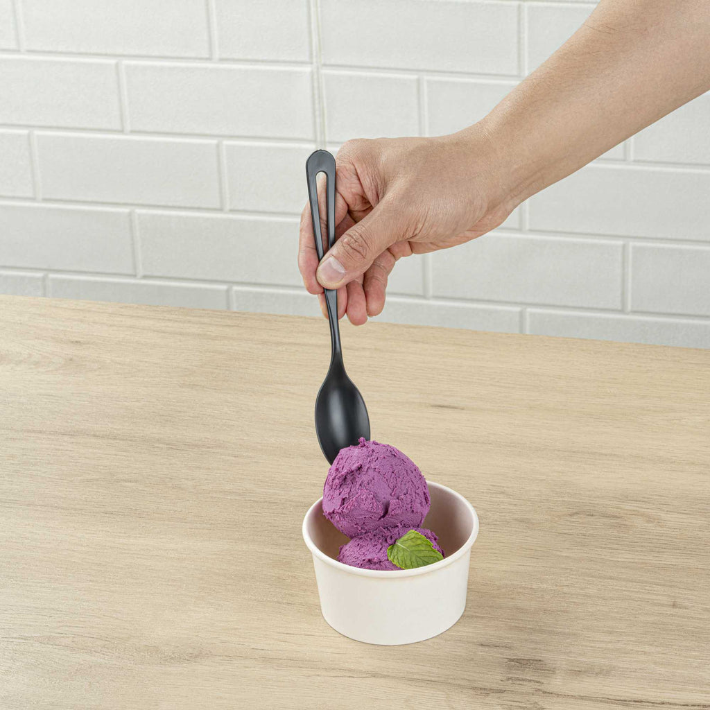 Basic Nature Black CPLA Plastic Spoon - Compostable Wrapper, Heat-Resistant - 7 1/2" - 250 count box