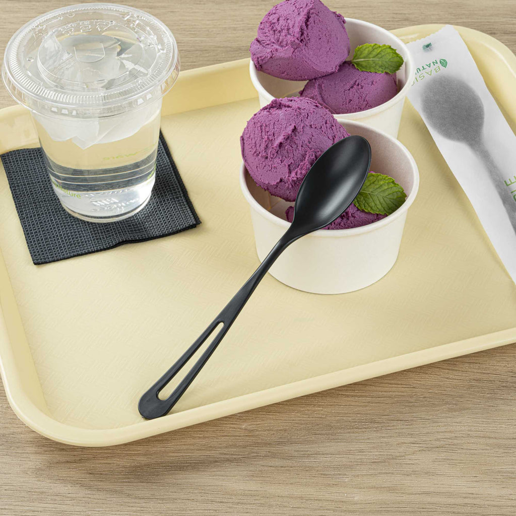 Basic Nature Black CPLA Plastic Spoon - Compostable Wrapper, Heat-Resistant - 7 1/2" - 250 count box