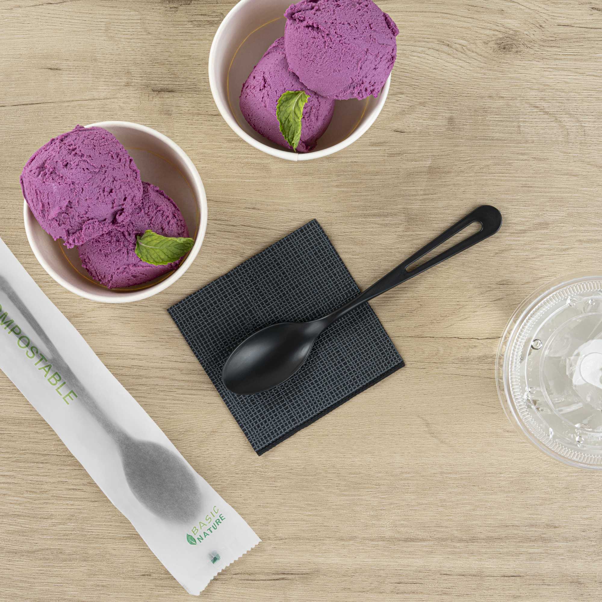 Basic Nature Black CPLA Plastic Spoon - Compostable Wrapper, Heat-Resistant - 7 1/2" - 250 count box
