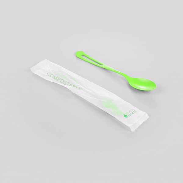 Basic Nature Green CPLA Plastic Spoon - Compostable Wrapper, Heat-Resistant - 7 1/2" - 250 count box