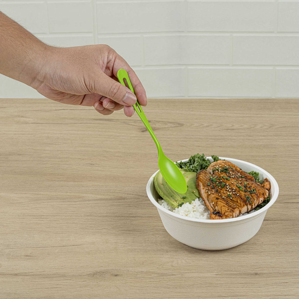 Basic Nature Green CPLA Plastic Spoon - Compostable Wrapper, Heat-Resistant - 7 1/2" - 250 count box