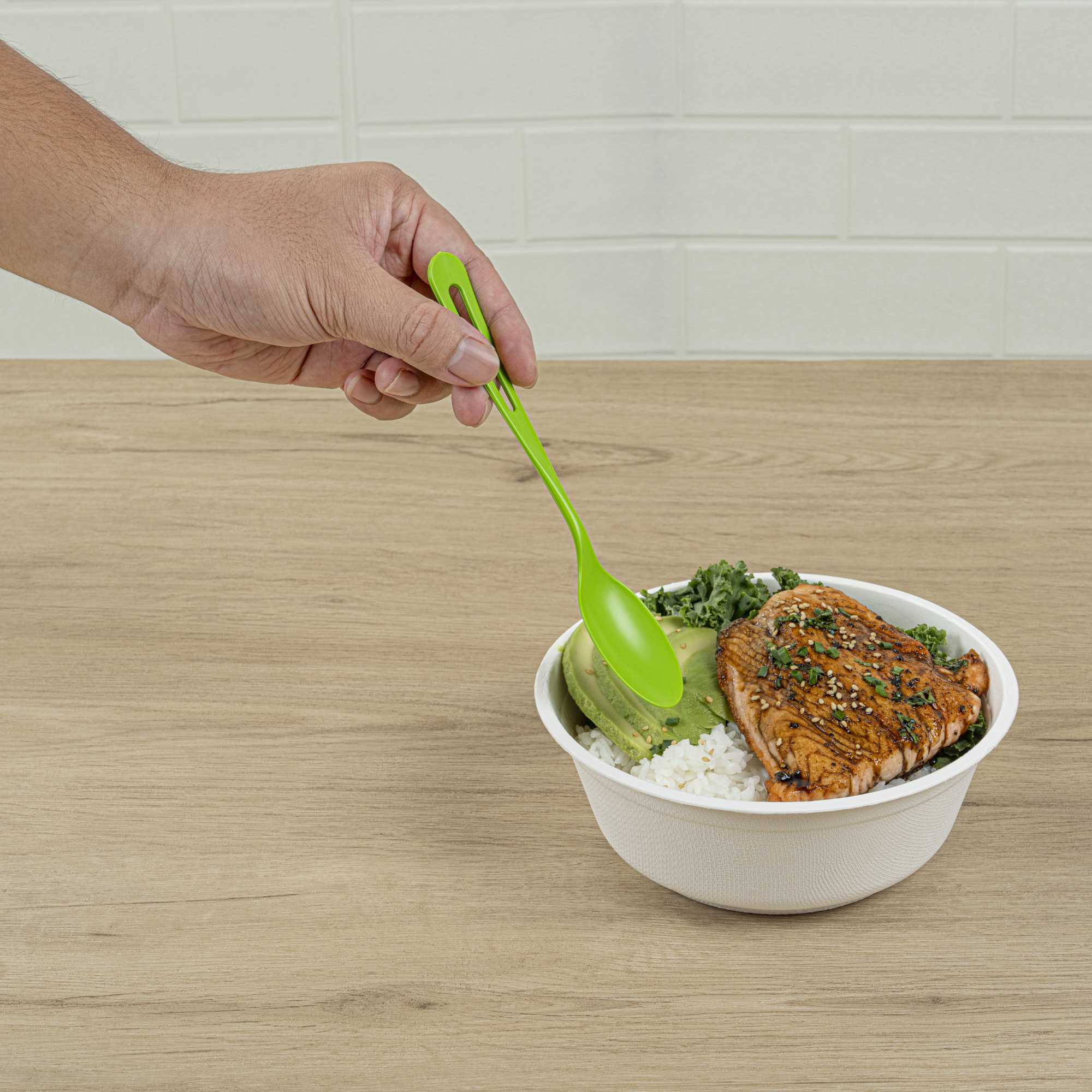 Basic Nature Green CPLA Plastic Spoon - Compostable Wrapper, Heat-Resistant - 7 1/2" - 250 count box
