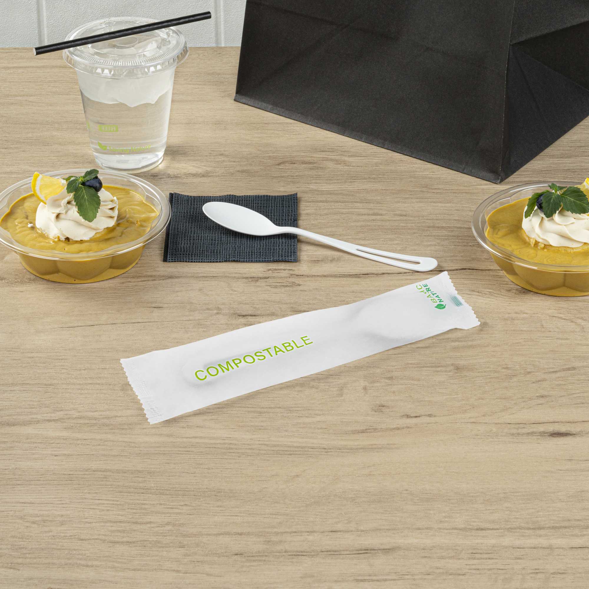 Basic Nature White CPLA Plastic Spoon - Compostable Wrapper, Heat-Resistant - 7 1/2" - 250 count box