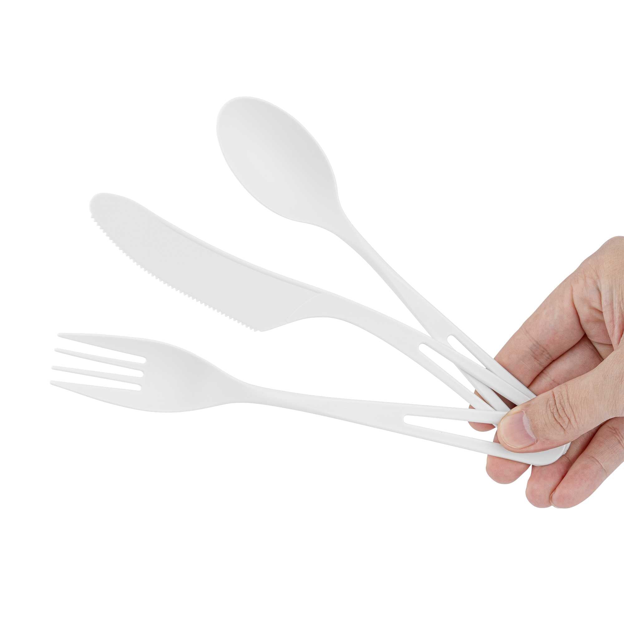 Basic Nature White CPLA Plastic Cutlery Set - Compostable Wrapper, Heat-Resistant - 7 1/2" - 100 count box