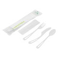 Basic Nature White CPLA Plastic Cutlery Set - Compostable Wrapper, White Napkin, Heat-Resistant - 7 1/2" - 100 count box