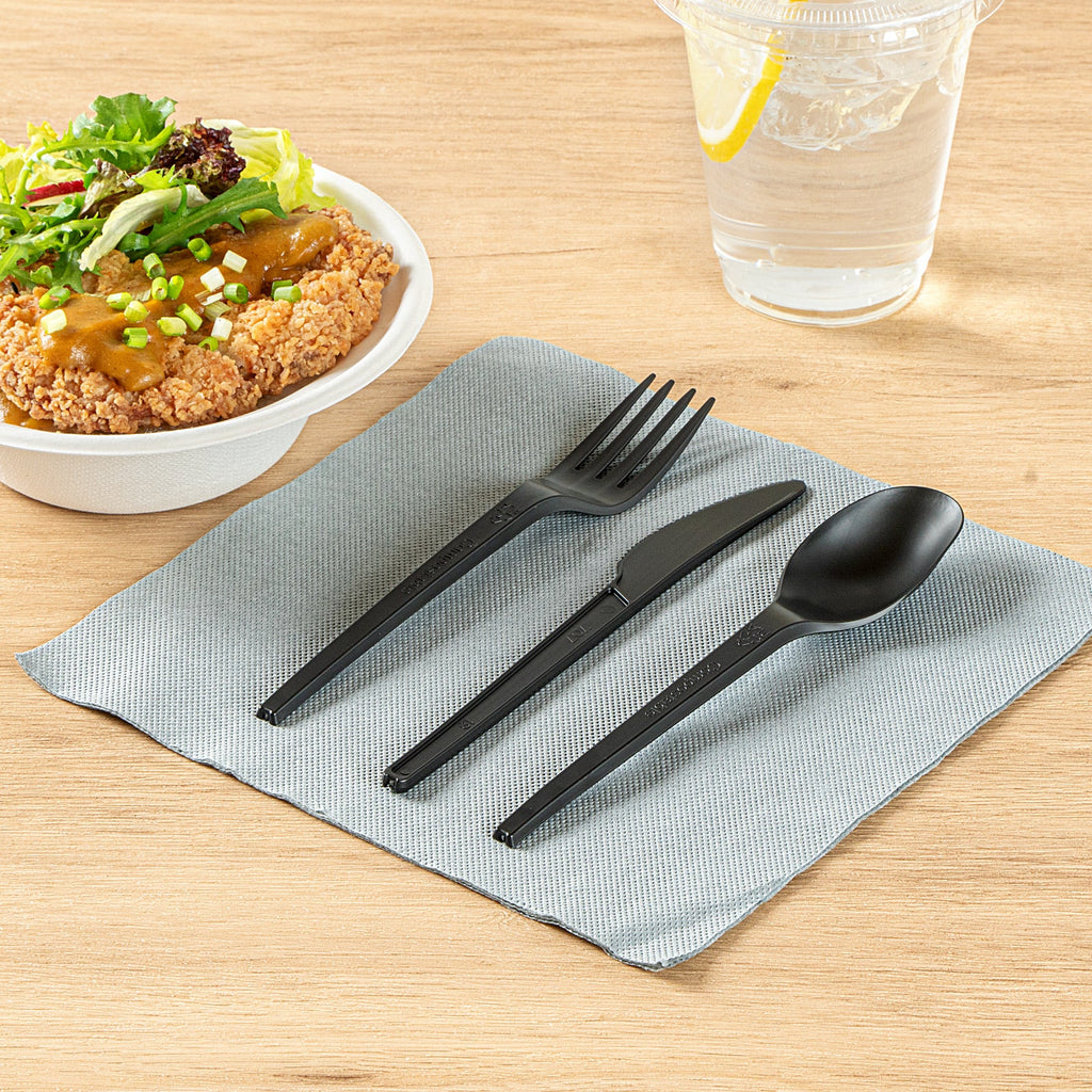 Basic Nature Black CPLA Plastic Cutlery Set - Heat-Resistant, Compostable - 6 1/2" - 290 count box