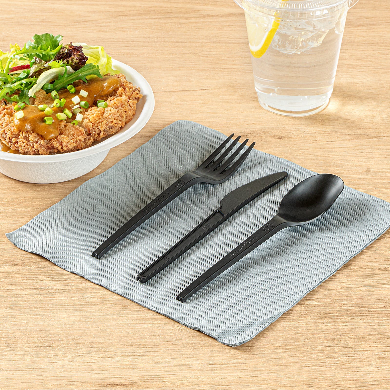 Basic Nature Black CPLA Plastic Cutlery Set - Heat-Resistant, Compostable - 6 1/2" - 290 count box