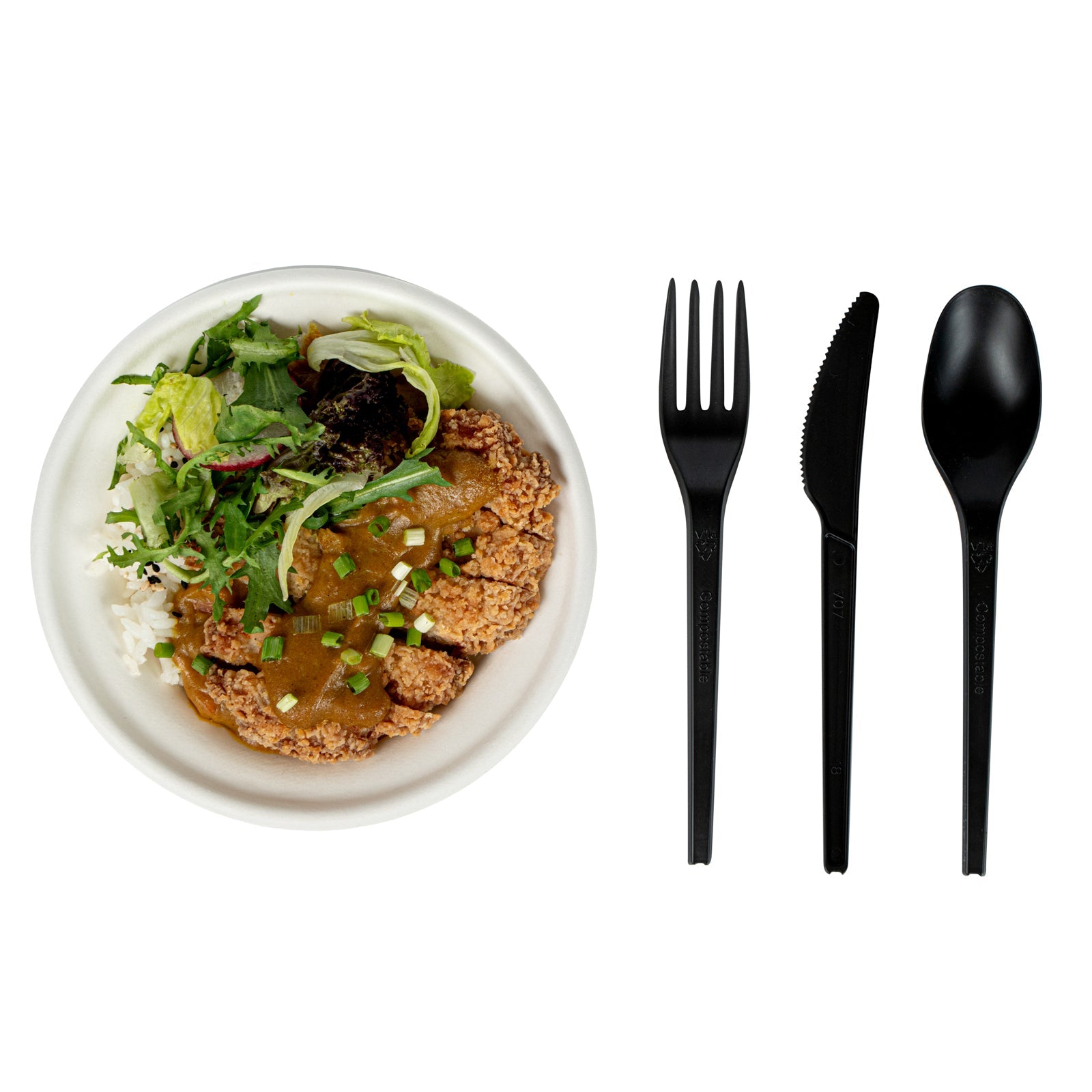 Basic Nature Black CPLA Plastic Cutlery Set - Heat-Resistant, Compostable - 6 1/2" - 290 count box