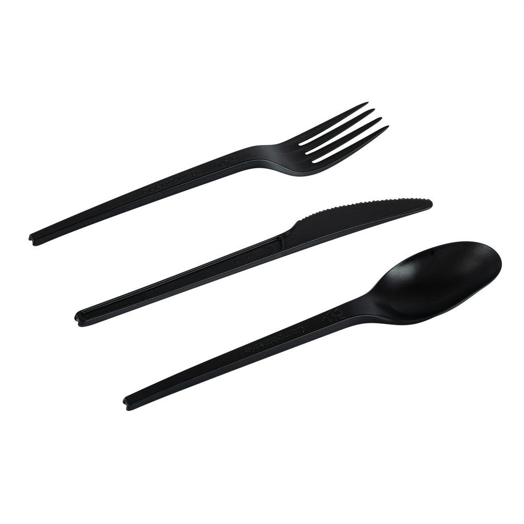 Basic Nature Black CPLA Plastic Cutlery Set - Heat-Resistant, Compostable - 6 1/2" - 290 count box