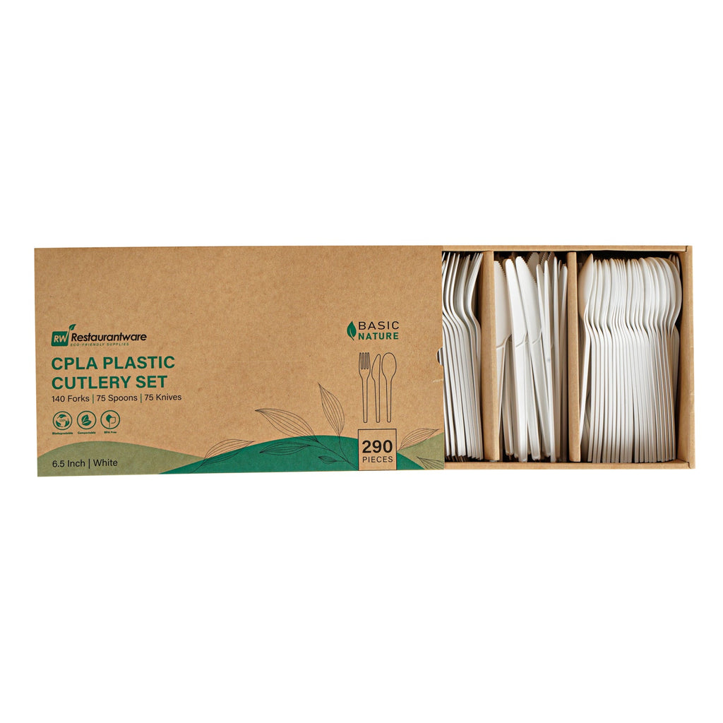 Basic Nature White CPLA Plastic Cutlery Set - Heat-Resistant, Compostable - 6 1/2" - 290 count box