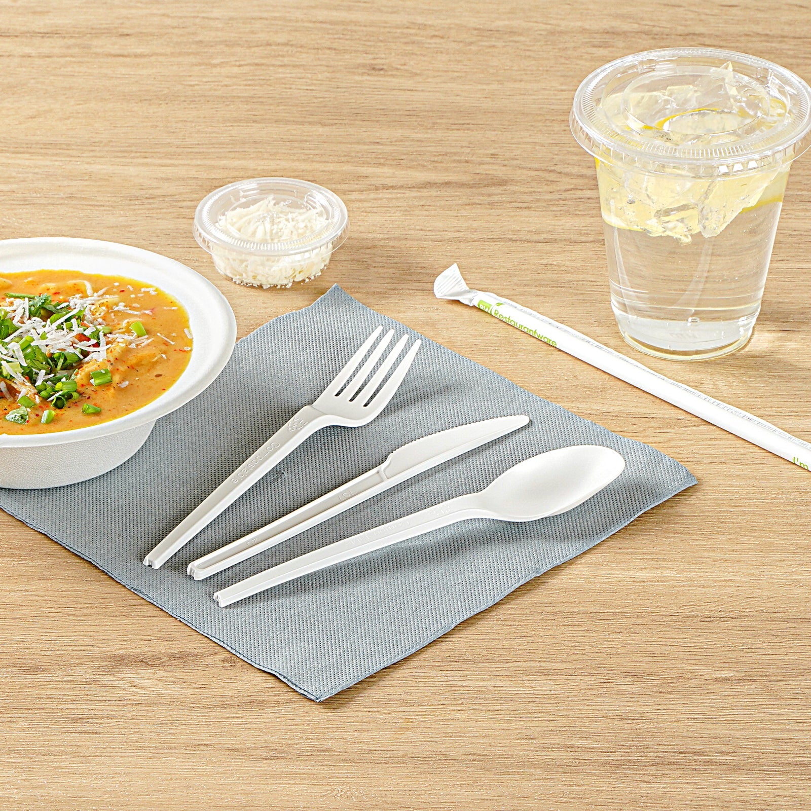 Basic Nature White CPLA Plastic Cutlery Set - Heat-Resistant, Compostable - 6 1/2" - 290 count box