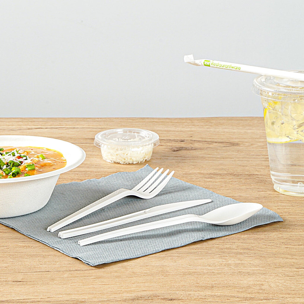 Basic Nature White CPLA Plastic Cutlery Set - Heat-Resistant, Compostable - 6 1/2" - 290 count box