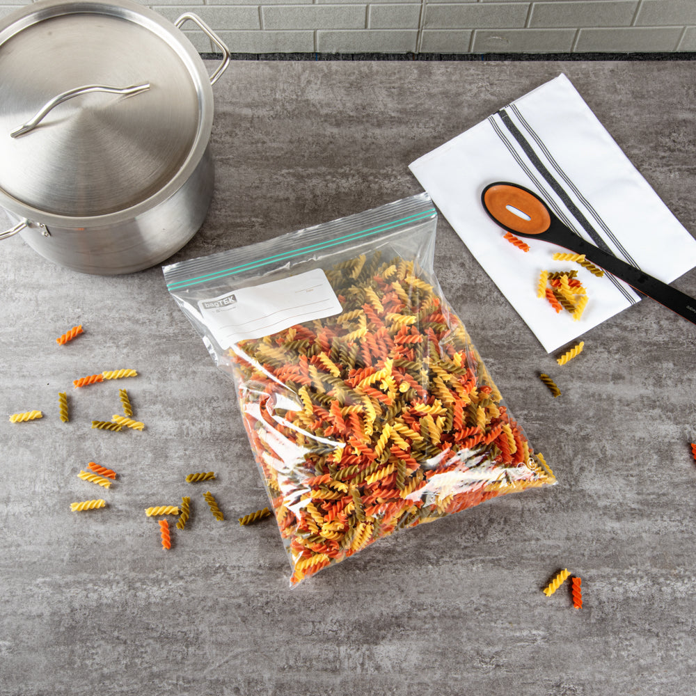 Bag Tek 2 gal Clear Plastic Zip Bag - Double Zipper, Write-On Label, BPA-Free - 15" x 13" - 1000 count box