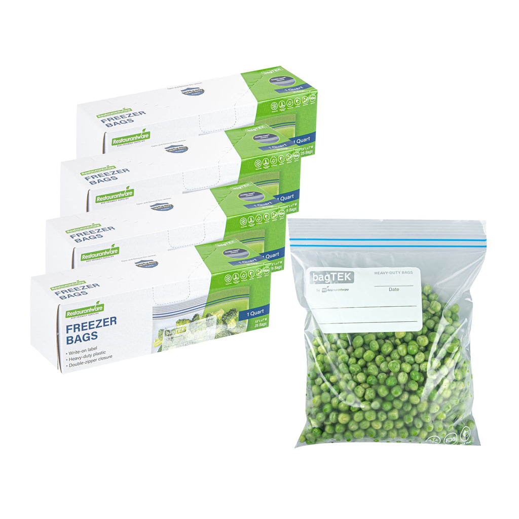 Bag Tek 1 qt Clear Plastic Freezer Bag - Double Zipper, Write-On Label, BPA-Free - 7 1/2" x 7" - 25 count box