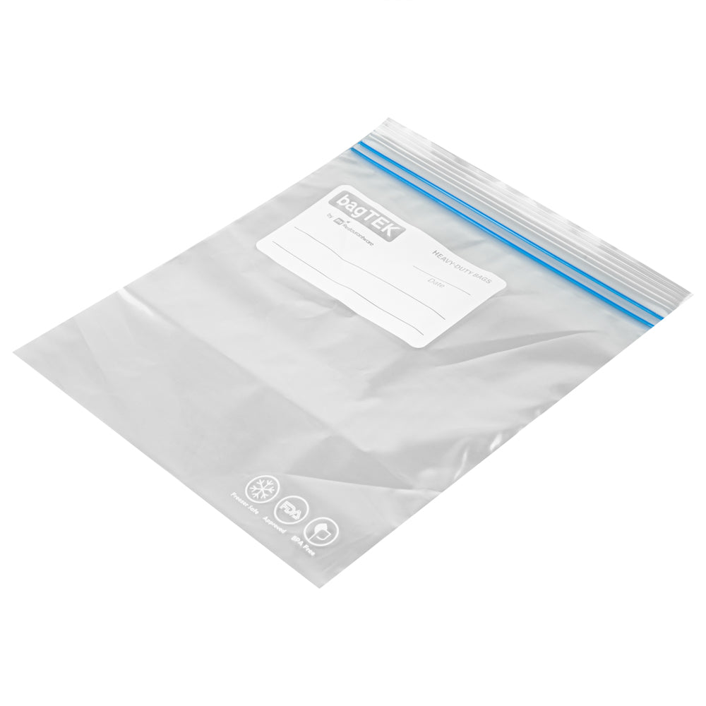 Bag Tek 1 qt Clear Plastic Freezer Bag - Double Zipper, Write-On Label, BPA-Free - 7 1/2" x 7" - 25 count box