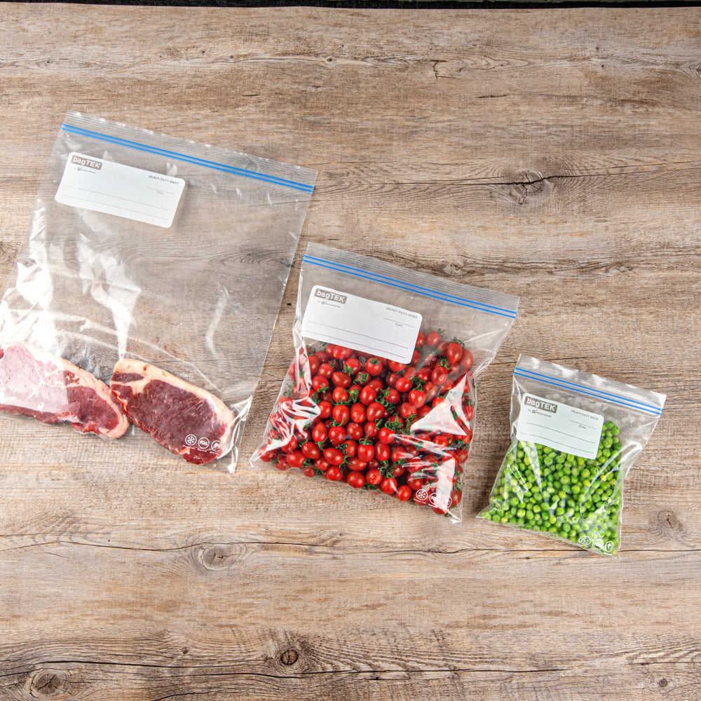 Bag Tek 1 gal Clear Plastic Freezer Bag - Double Zipper, Write-On Label, BPA-Free - 10 3/4" x 10 1/2" - 1000 count box