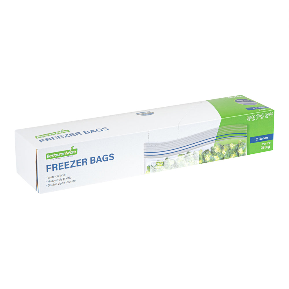 Bag Tek 2 gal Clear Plastic Freezer Bag - Double Zipper, Write-On Label, BPA-Free - 15" x 13" - 25 count box