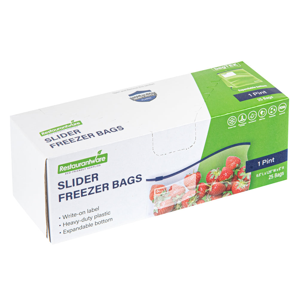 Bag Tek Pint Size Clear Plastic Slider Freezer Bag - Expandable Bottom, Write-On Label, BPA-Free - 6 1/2" x 1 1/4" x 6" - 1000 count box