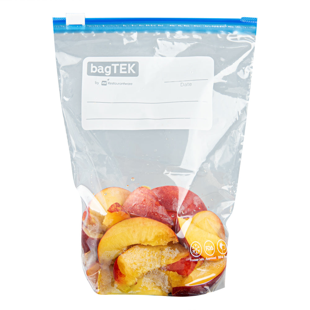 Bag Tek 1 qt Clear Plastic Slider Freezer Bag - Expandable Bottom, Write-On Label, BPA-Free - 6" x 2 1/4" x 8" - 25 count box