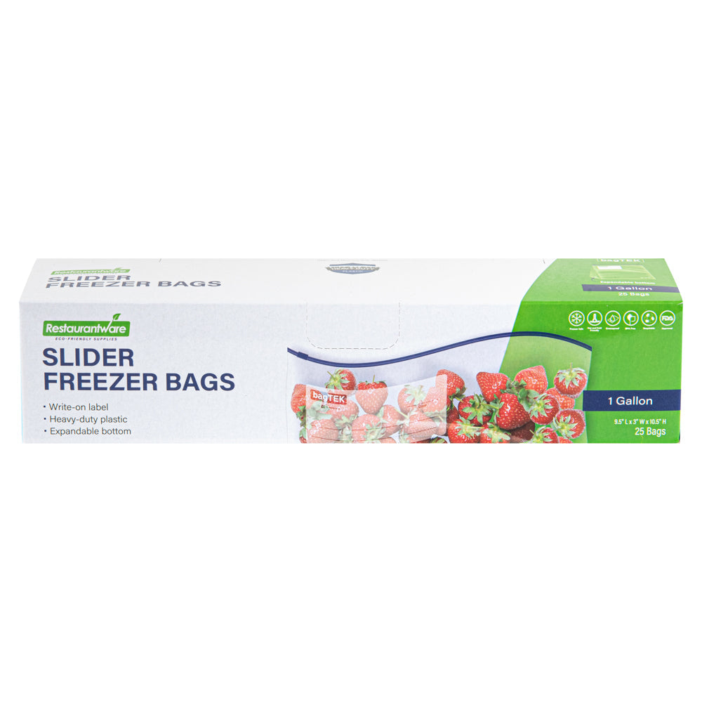 Bag Tek 1 gal Clear Plastic Slider Freezer Bag - Expandable Bottom, Write-On Label, BPA-Free - 9 1/2" x 3" x 10 1/2" - 25 count box