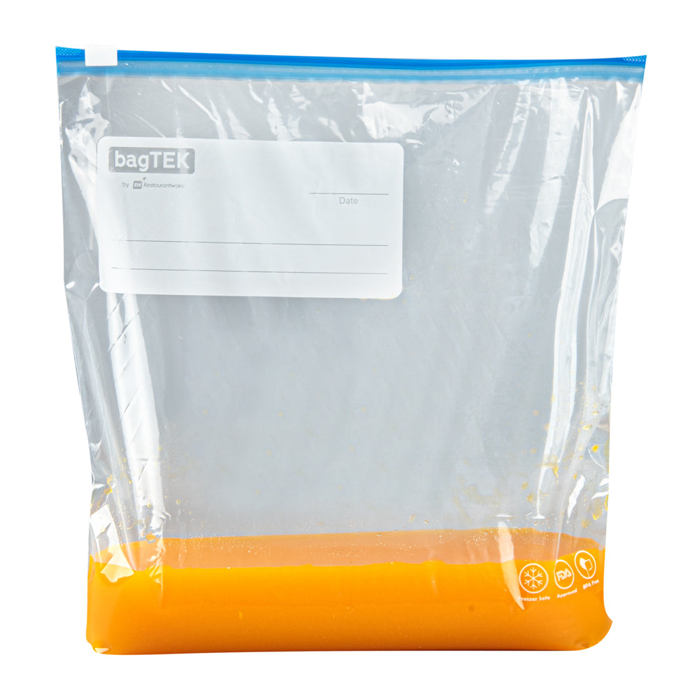 Bag Tek 1 gal Clear Plastic Slider Freezer Bag - Expandable Bottom, Write-On Label, BPA-Free - 9 1/2" x 3" x 10 1/2" - 1000 count box