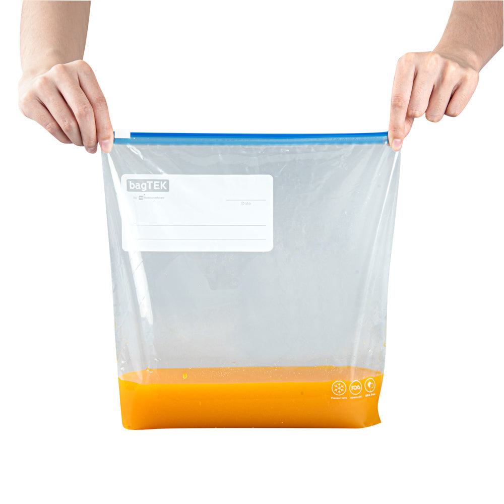 Bag Tek 1 gal Clear Plastic Slider Freezer Bag - Expandable Bottom, Write-On Label, BPA-Free - 9 1/2" x 3" x 10 1/2" - 1000 count box