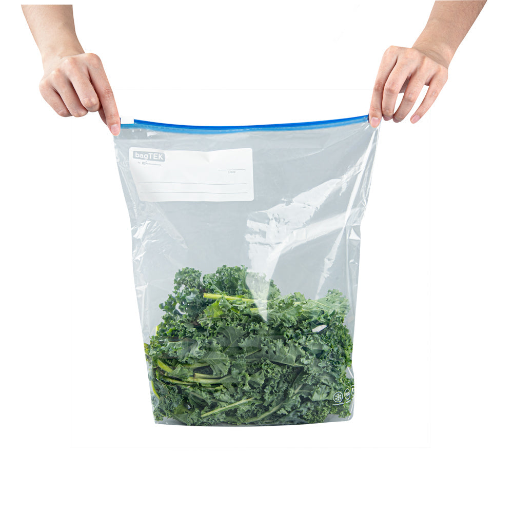 Bag Tek 2 gal Clear Plastic Slider Freezer Bag - Expandable Bottom, Write-On Label, BPA-Free - 13" x 5" x 15" - 25 count box