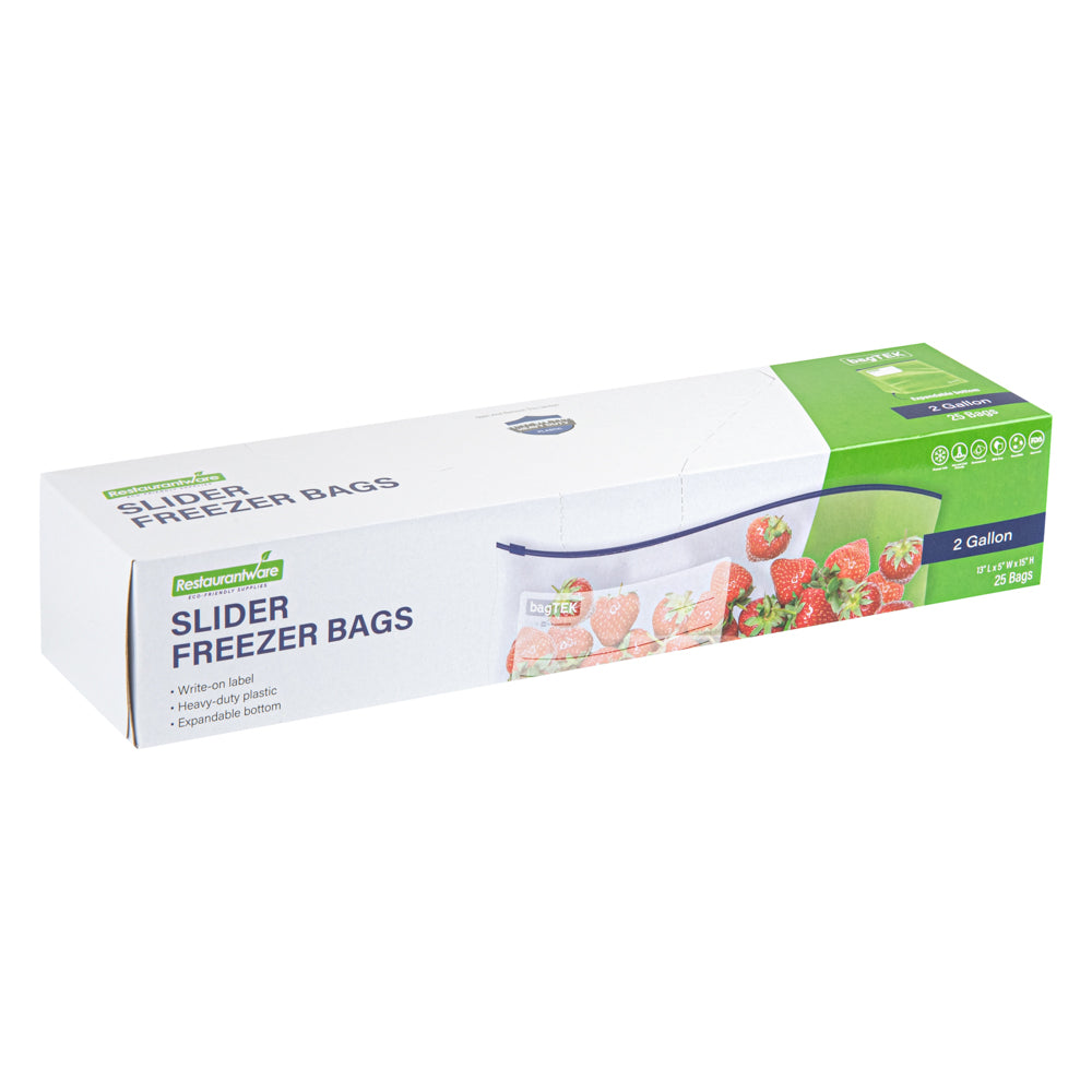 Bag Tek 2 gal Clear Plastic Slider Freezer Bag - Expandable Bottom, Write-On Label, BPA-Free - 13" x 5" x 15" - 25 count box