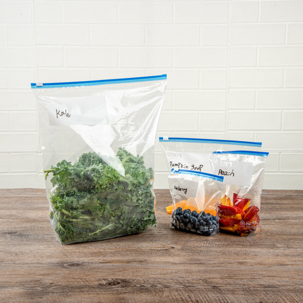 Bag Tek 2 gal Clear Plastic Slider Freezer Bag - Expandable Bottom, Write-On Label, BPA-Free - 13" x 5" x 15" - 25 count box
