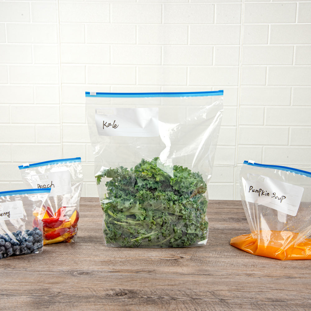 Bag Tek 2 gal Clear Plastic Slider Freezer Bag - Expandable Bottom, Write-On Label, BPA-Free - 13" x 5" x 15" - 25 count box