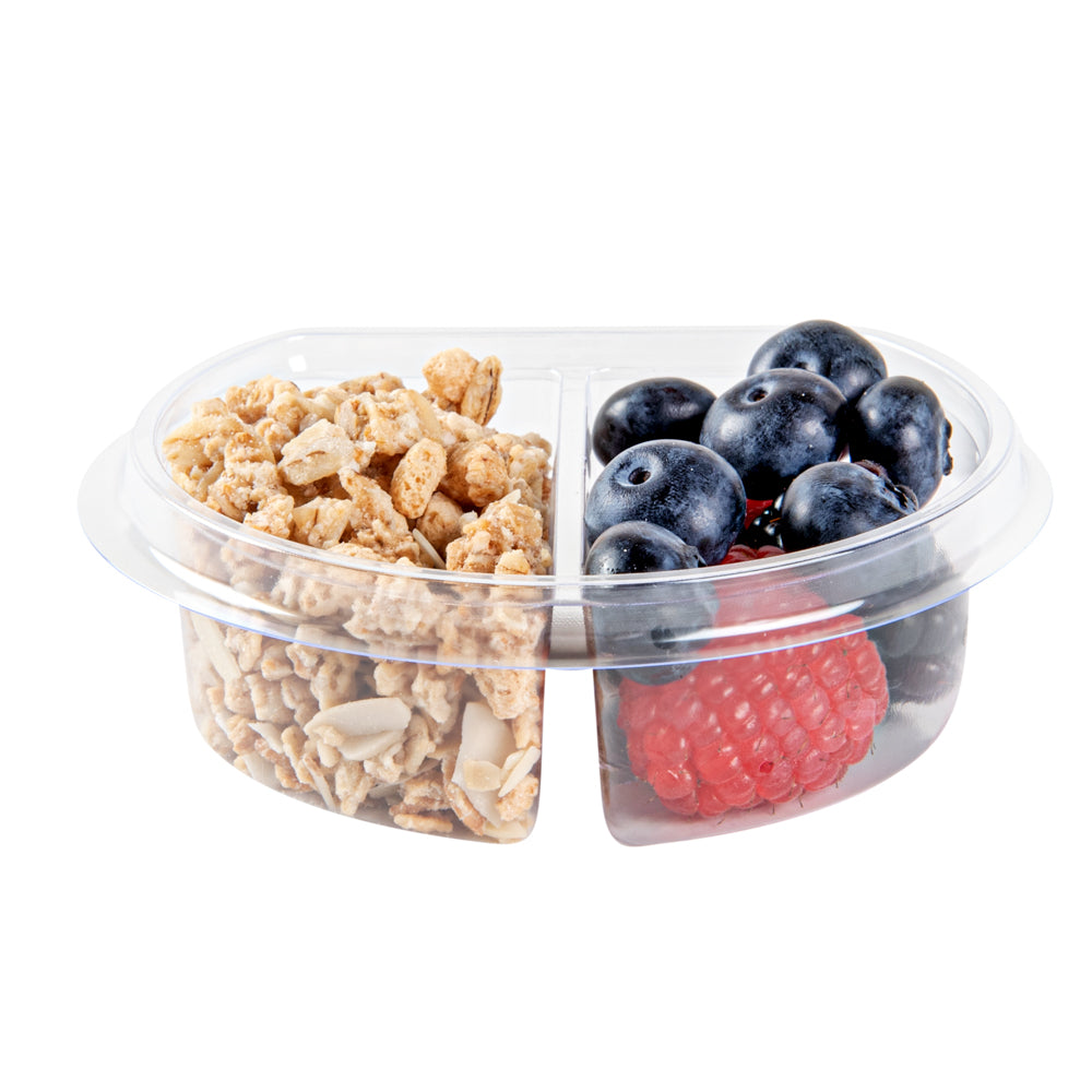 Tamper Tek 4 oz Clear Plastic Insert - Fits 11 oz Parfait Cup, 2 Compartments - 3 3/4" x 3 1/4" x 1 1/4" - 100 count box