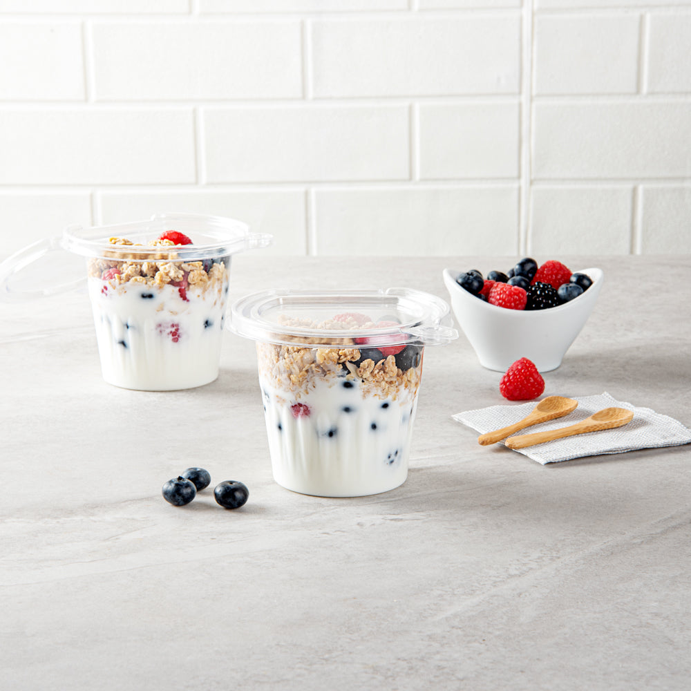 Tamper Tek 11 oz Clear Plastic Parfait Cup - with Lid, Tamper-Evident - 4 1/4" x 4 1/4" x 3 1/2" - 100 count box