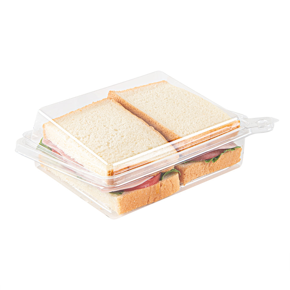 Tamper Tek Rectangle Clear Plastic Sandwich / Pinwheel Container - with Lid, Tamper-Evident - 6 3/4" x 5 3/4" x 1 3/4" - 100 count box