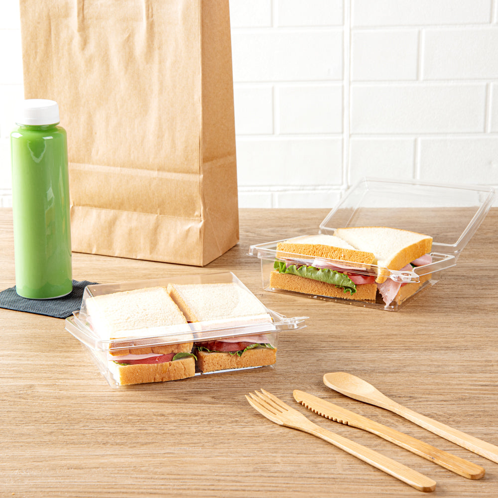 Tamper Tek Rectangle Clear Plastic Sandwich / Pinwheel Container - with Lid, Tamper-Evident - 6 3/4" x 5 3/4" x 1 3/4" - 100 count box
