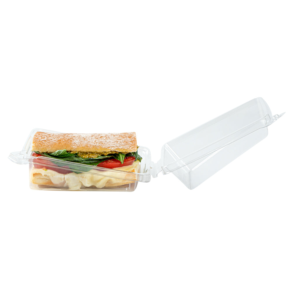 Tamper Tek Rectangle Clear Plastic Sandwich Container - with Lid, Tamper-Evident - 6" x 4 1/2" x 2 1/4" - 100 count box