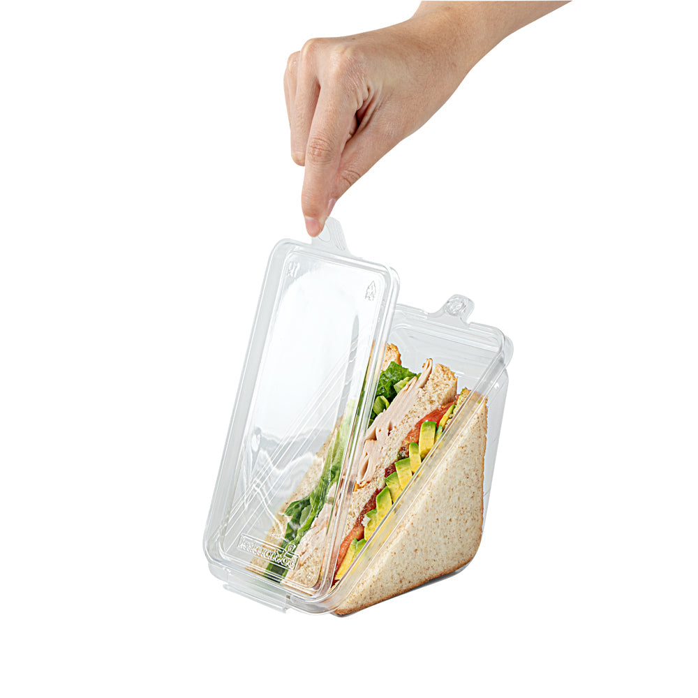 Tamper Tek Triangle Clear Plastic Sandwich Container - with Lid, Tamper-Evident - 7 1/4" x 4" x 3 1/2" - 100 count box