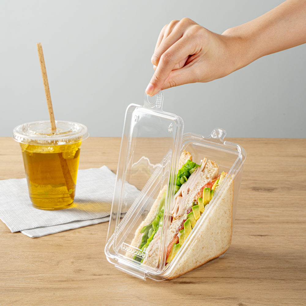 Tamper Tek Triangle Clear Plastic Sandwich Container - with Lid, Tamper-Evident - 7 1/4" x 4" x 3 1/2" - 100 count box