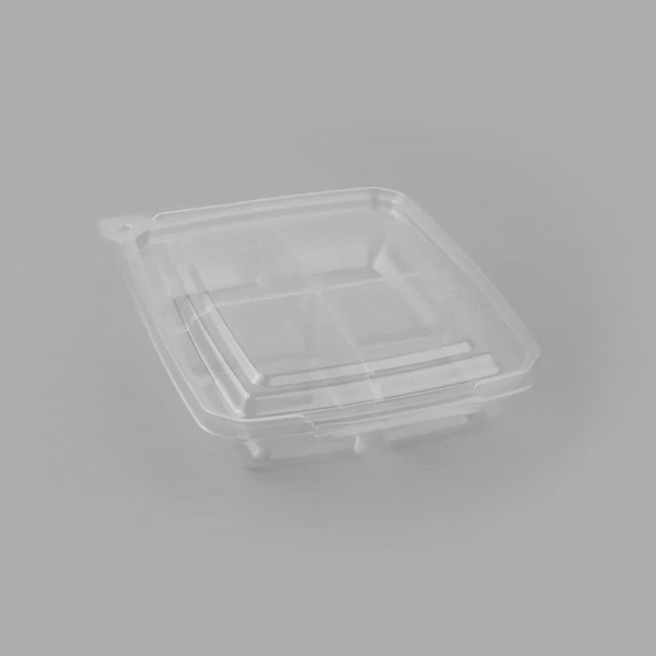Tamper Tek 13 oz Rectangle Clear Plastic Container - with Lid, Tamper-Evident, 4 Compartments - 7" x 5 1/2" x 1 1/2" - 100 count box