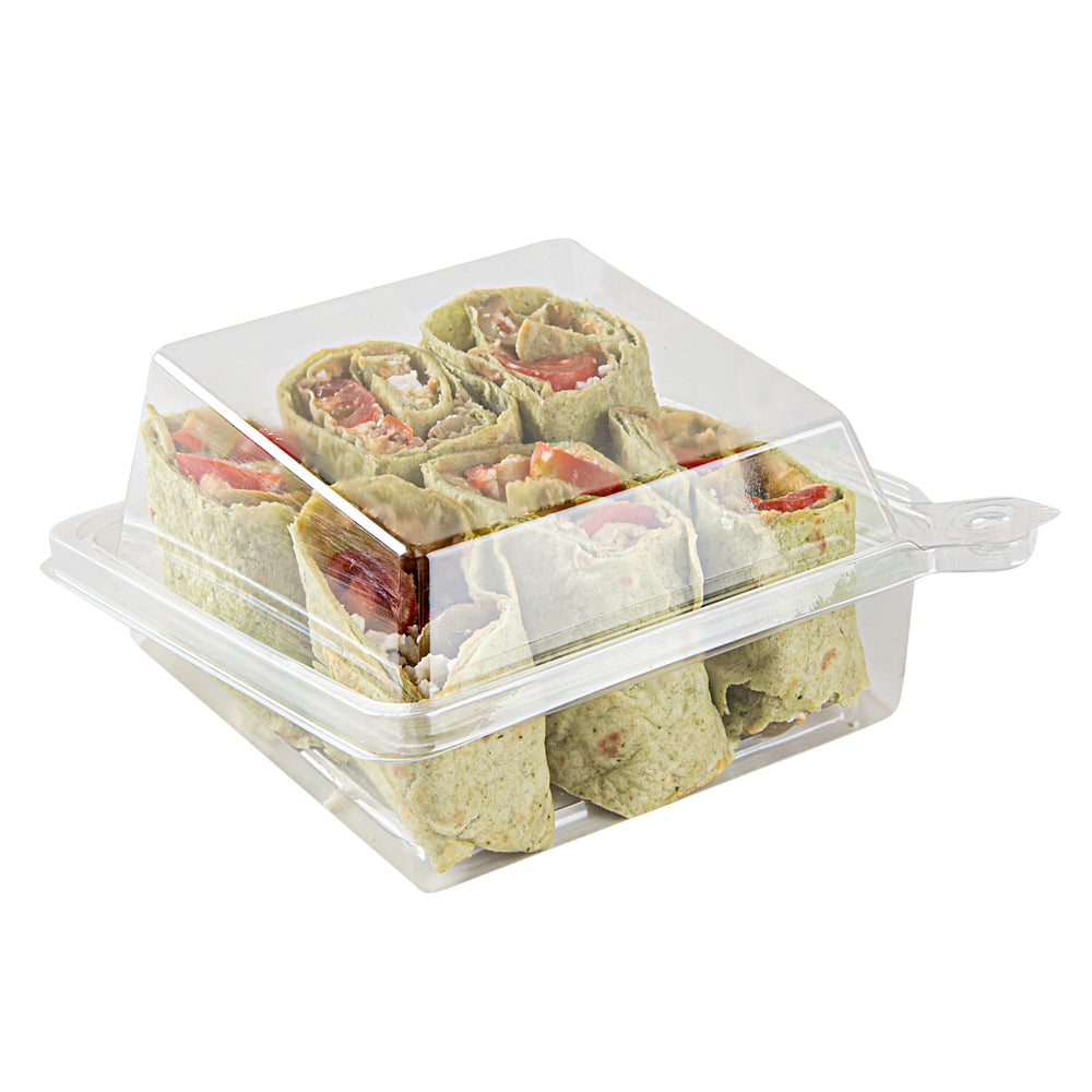 Tamper Tek Square Clear Plastic Sandwich Container - with Lid, Tamper-Evident - 5 3/4" x 5 1/2" x 2 1/2" - 100 count box