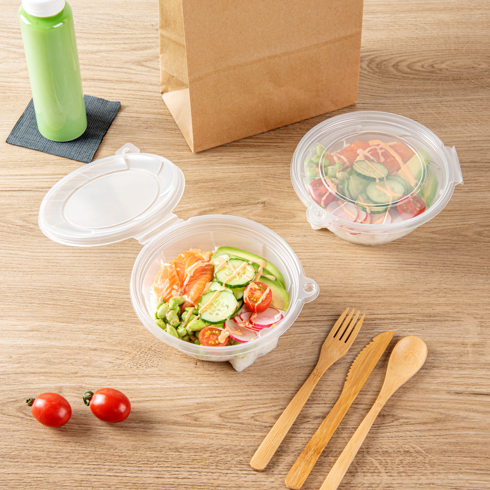 Tamper Tek 24 oz Round Clear Plastic Bowl - with Lid, Tamper-Evident, Microwavable - 6 3/4" x 6 1/2" x 2 1/2" - 100 count box