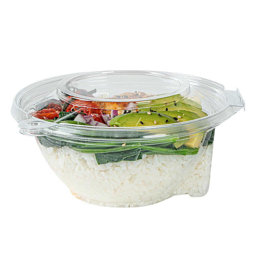 Tamper Tek 24 oz Round Clear Plastic Bowl - with Lid, Tamper-Evident - 6 3/4" x 6 1/2" x 2 3/4" - 100 count box