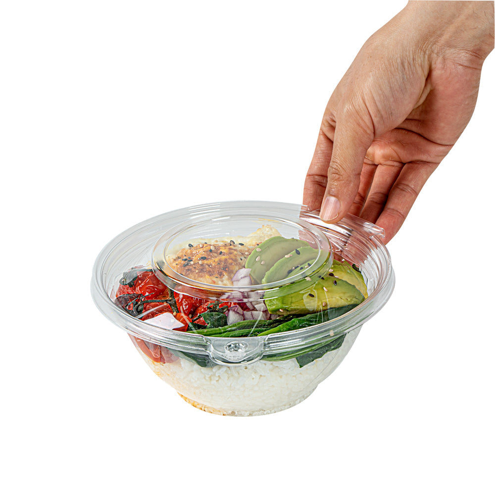 Tamper Tek 24 oz Round Clear Plastic Bowl - with Lid, Tamper-Evident - 6 3/4" x 6 1/2" x 2 3/4" - 100 count box