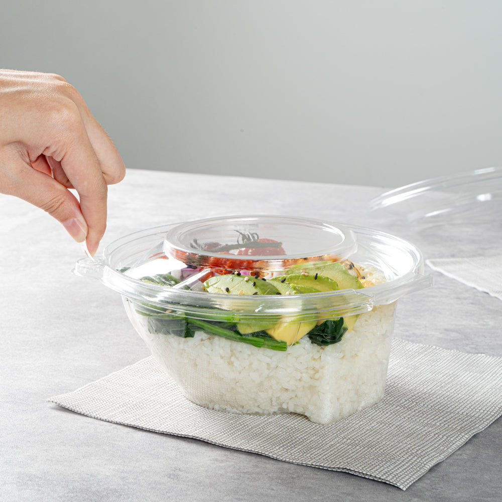 Tamper Tek 24 oz Round Clear Plastic Bowl - with Lid, Tamper-Evident - 6 3/4" x 6 1/2" x 2 3/4" - 100 count box