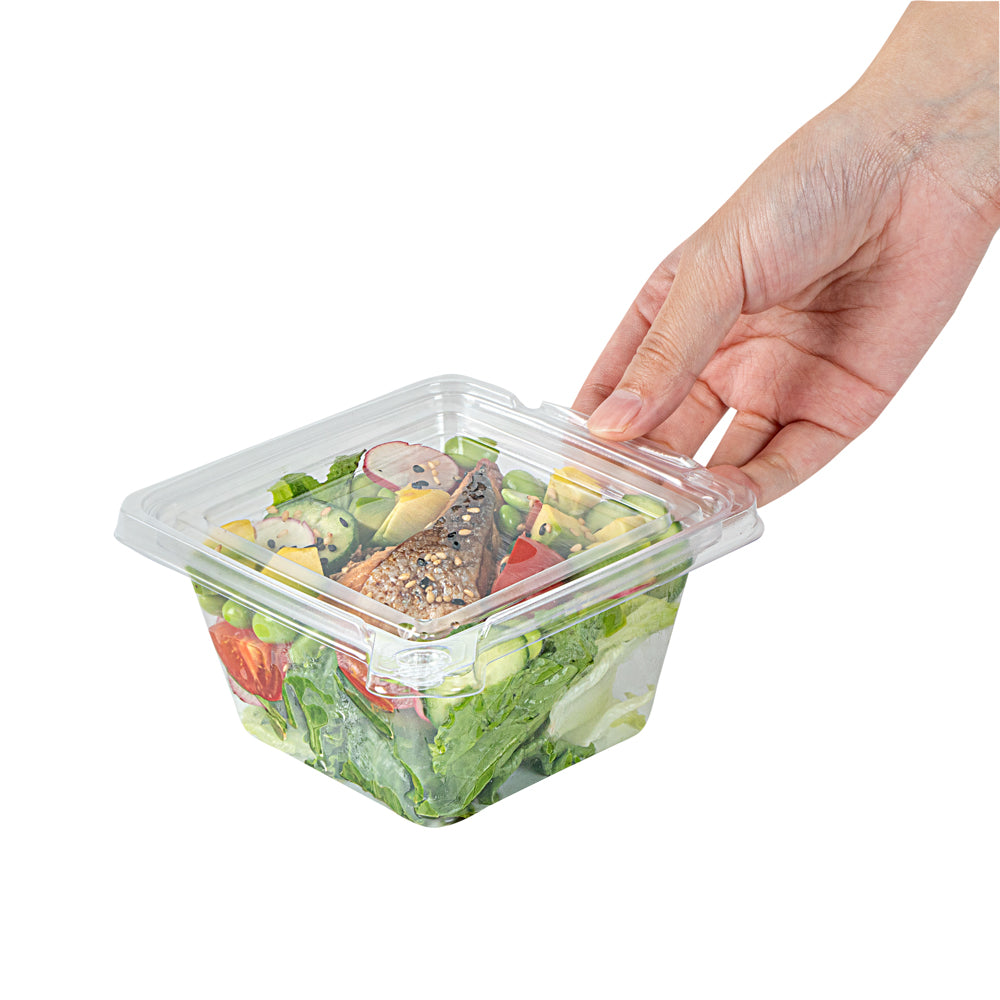 Tamper Tek 12 oz Square Clear Plastic Salad Bowl - with Lid, Tamper-Evident - 4 3/4" x 4 1/2" x 2 1/4" - 100 count box