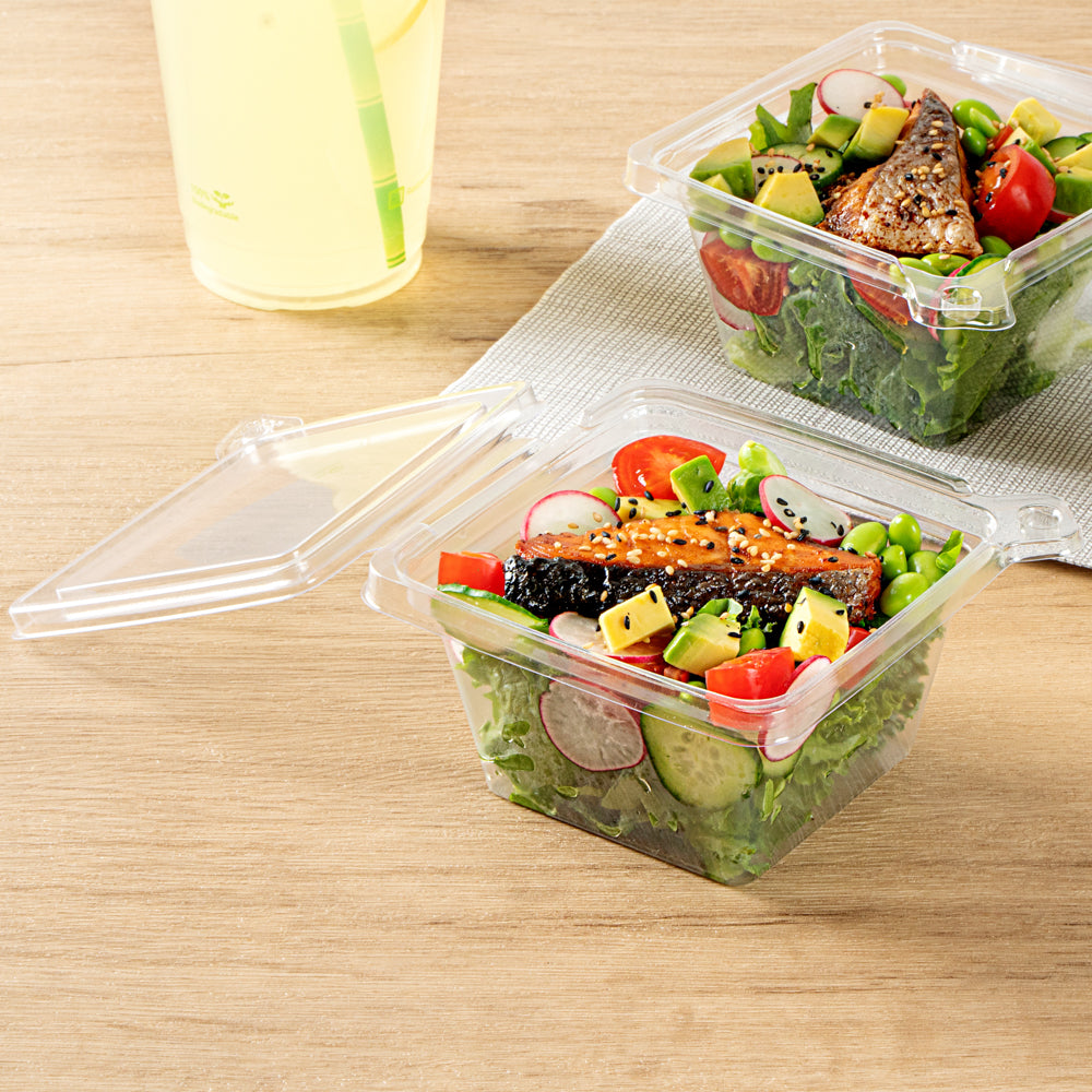 Tamper Tek 12 oz Square Clear Plastic Salad Bowl - with Lid, Tamper-Evident - 4 3/4" x 4 1/2" x 2 1/4" - 100 count box